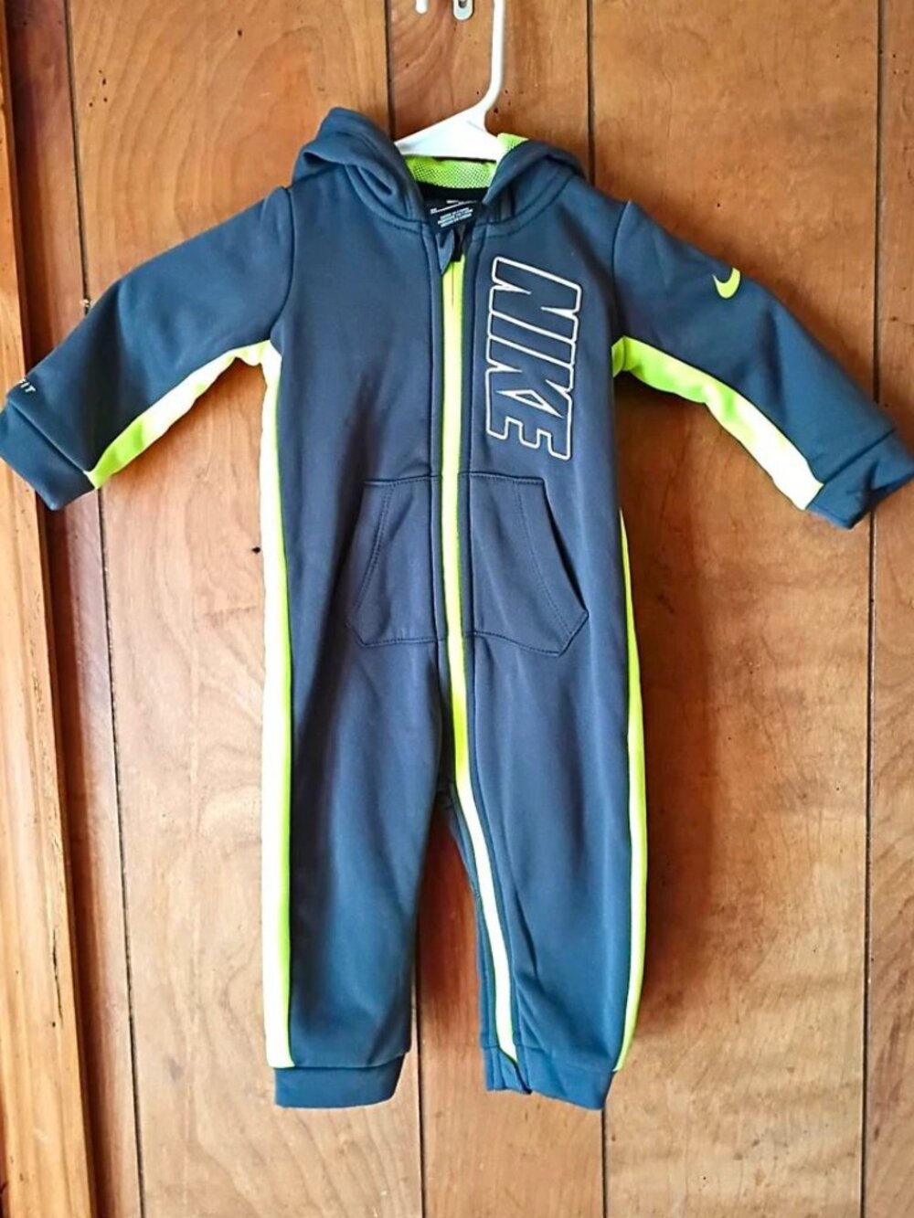 Nike Dri-FIT Baby Hooded One Piece Coverall Gray Neon Green 9 Months